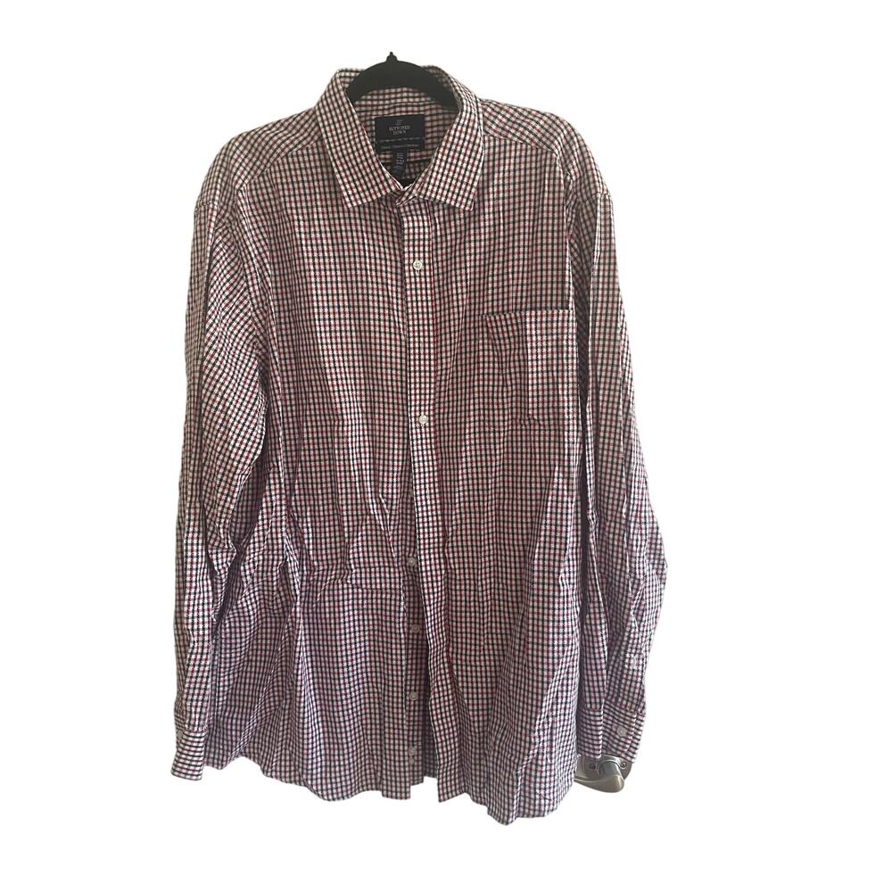 Buttoned Down Brand by Amazon Men's Red-White-Blue Checked Dress Shirt, size XxL